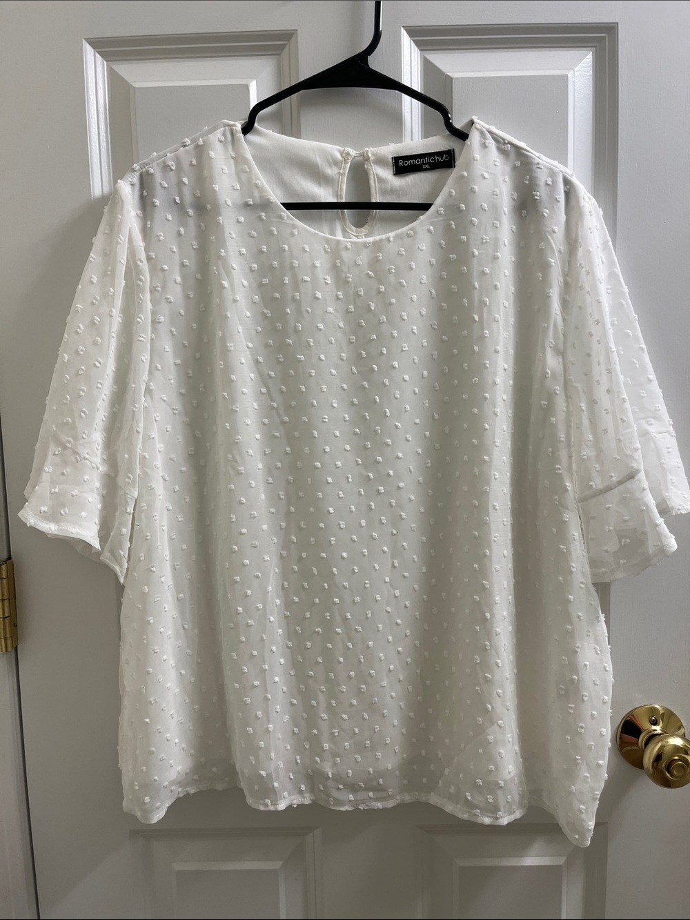 White Swiss Dot Short Sleeve Blouse